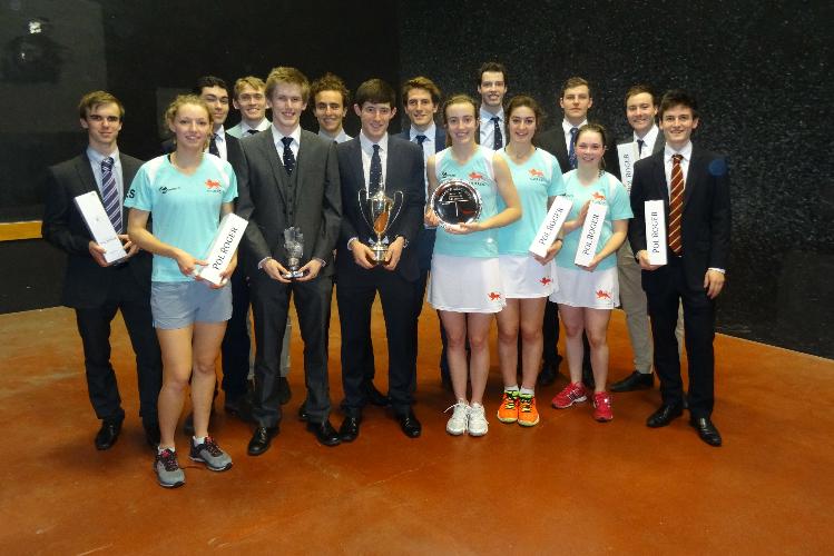 Three winning Cambridge sides with trophies and Pol Roger champ[agne