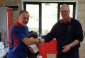 Bob congratulates Brian at the Derby Moor Doubles 2021