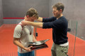 Organiser Charlie Brooks does the honours at the National Singles 2021